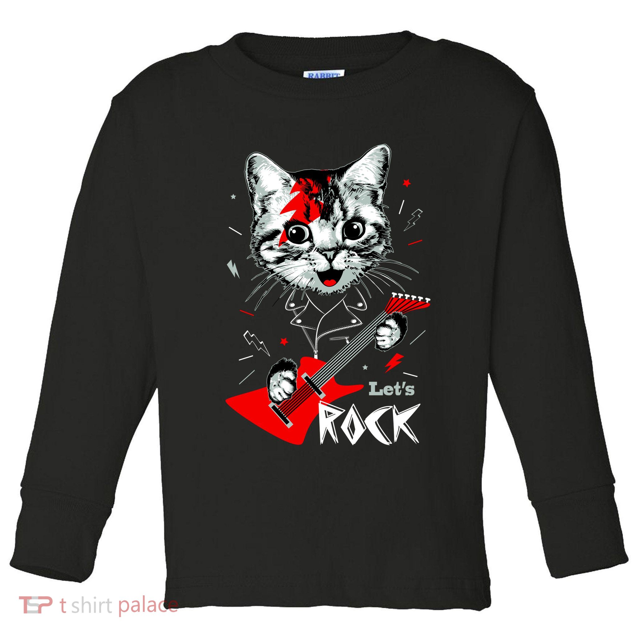 Lets Rock Cat Rock Band Guitar Rock And Roll Toddler Long Sleeve Shirt