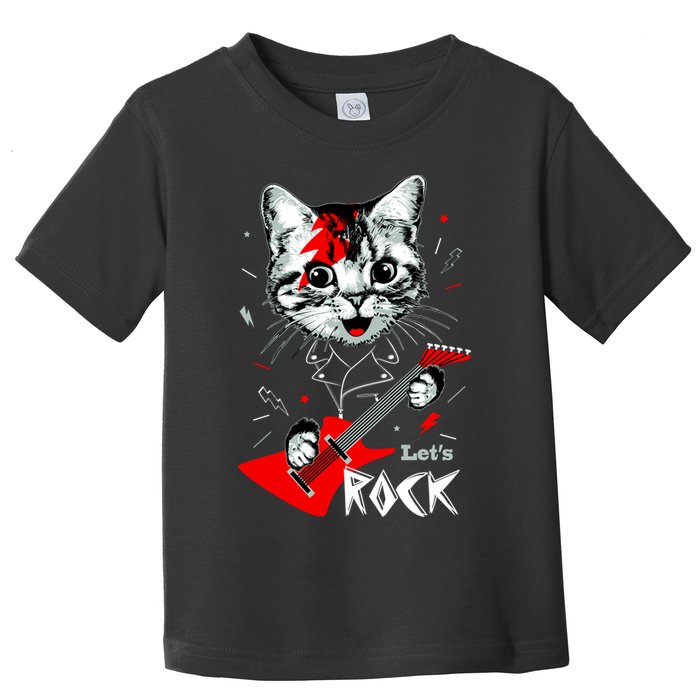 Lets Rock Cat Rock Band Guitar Rock And Roll Toddler T-Shirt