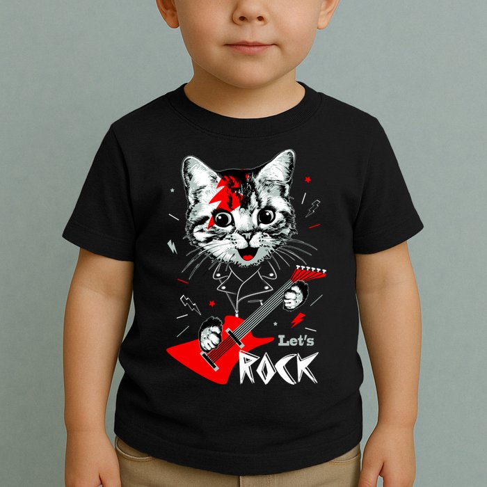 Lets Rock Cat Rock Band Guitar Rock And Roll Toddler T-Shirt