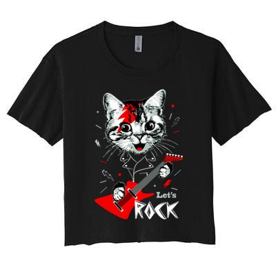 Lets Rock Cat Rock Band Guitar Rock And Roll Crop Top