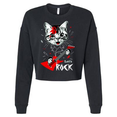 Lets Rock Cat Rock Band Guitar Rock And Roll Cropped Pullover Crew