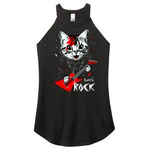 Lets Rock Cat Rock Band Guitar Rock And Roll Women's Perfect Tri Rocker Tank