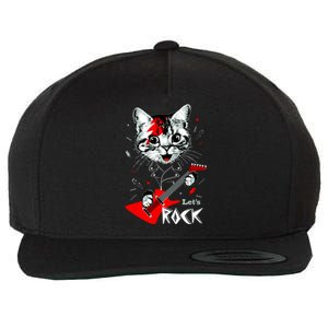 Lets Rock Cat Rock Band Guitar Rock And Roll Wool Snapback Cap