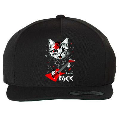 Lets Rock Cat Rock Band Guitar Rock And Roll Wool Snapback Cap