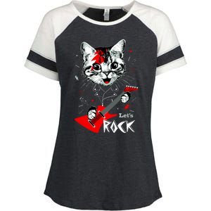 Lets Rock Cat Rock Band Guitar Rock And Roll Enza Ladies Jersey Colorblock Tee