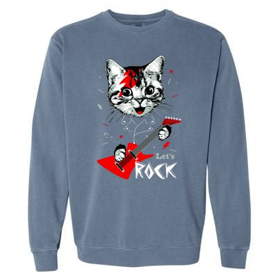 Lets Rock Cat Rock Band Guitar Rock And Roll Garment-Dyed Sweatshirt