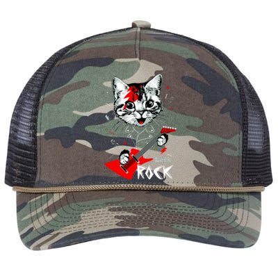 Lets Rock Cat Rock Band Guitar Rock And Roll Retro Rope Trucker Hat Cap