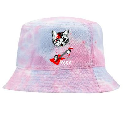 Lets Rock Cat Rock Band Guitar Rock And Roll Tie-Dyed Bucket Hat