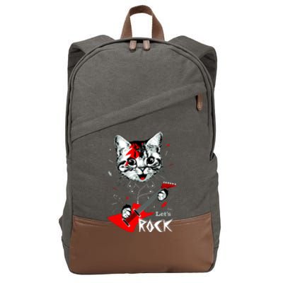 Lets Rock Cat Rock Band Guitar Rock And Roll Cotton Canvas Backpack