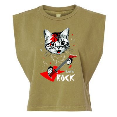 Lets Rock Cat Rock Band Guitar Rock And Roll Garment-Dyed Women's Muscle Tee