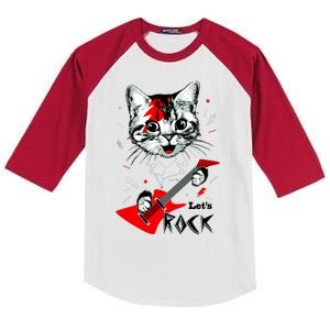 Lets Rock Cat Rock Band Guitar Rock And Roll Kids Colorblock Raglan Jersey