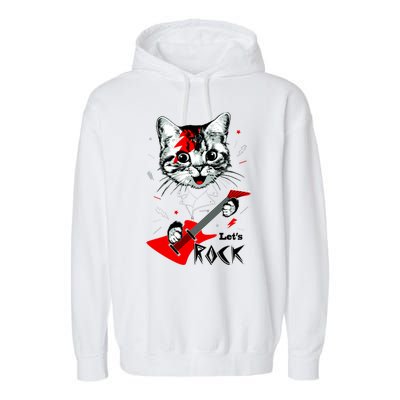 Lets Rock Cat Rock Band Guitar Rock And Roll Garment-Dyed Fleece Hoodie