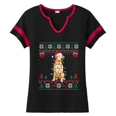 Labrador Retriever Christmas Lights Santa Hat Merry Xmas Gift Ladies Halftime Notch Neck Tee