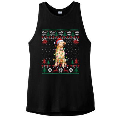 Labrador Retriever Christmas Lights Santa Hat Merry Xmas Gift Ladies PosiCharge Tri-Blend Wicking Tank