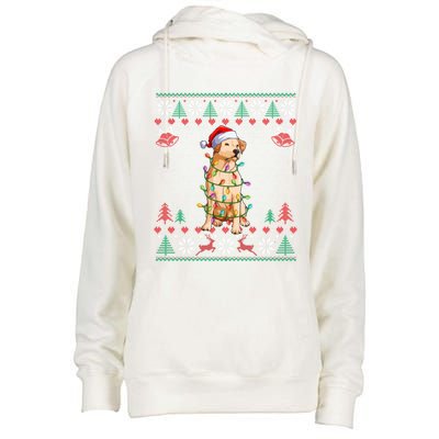 Labrador Retriever Christmas Lights Santa Hat Merry Xmas Gift Womens Funnel Neck Pullover Hood