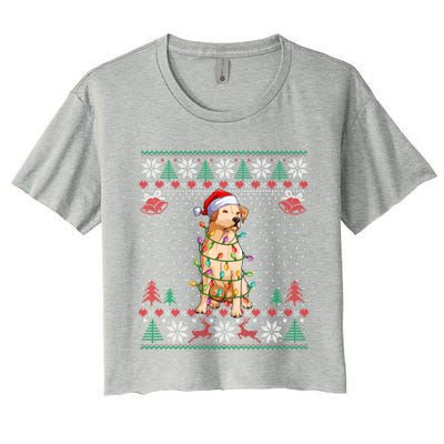 Labrador Retriever Christmas Lights Santa Hat Merry Xmas Gift Women's Crop Top Tee