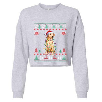 Labrador Retriever Christmas Lights Santa Hat Merry Xmas Gift Cropped Pullover Crew