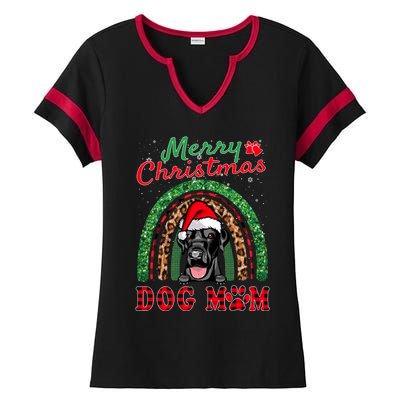 Labrador Retriever Christmas Santa Dog Mom Boho Rainbow Xmas Gift Ladies Halftime Notch Neck Tee