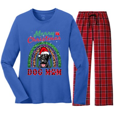 Labrador Retriever Christmas Santa Dog Mom Boho Rainbow Xmas Gift Women's Long Sleeve Flannel Pajama Set 