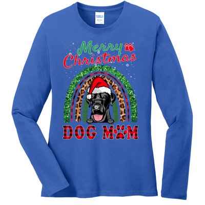 Labrador Retriever Christmas Santa Dog Mom Boho Rainbow Xmas Gift Ladies Long Sleeve Shirt