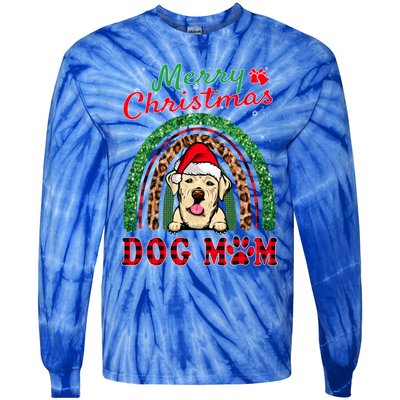 Labrador Retriever Christmas Santa Hat Dog Mom Rainbow Xmas Gift Tie-Dye Long Sleeve Shirt