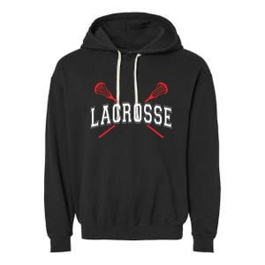 Lacrosse Red Crossed Sticks Garment-Dyed Fleece Hoodie