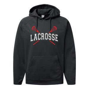 Lacrosse Red Crossed Sticks Performance Fleece Hoodie