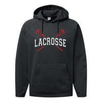 Lacrosse Red Crossed Sticks Performance Fleece Hoodie