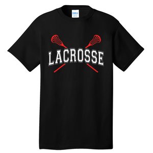 Lacrosse Red Crossed Sticks Tall T-Shirt