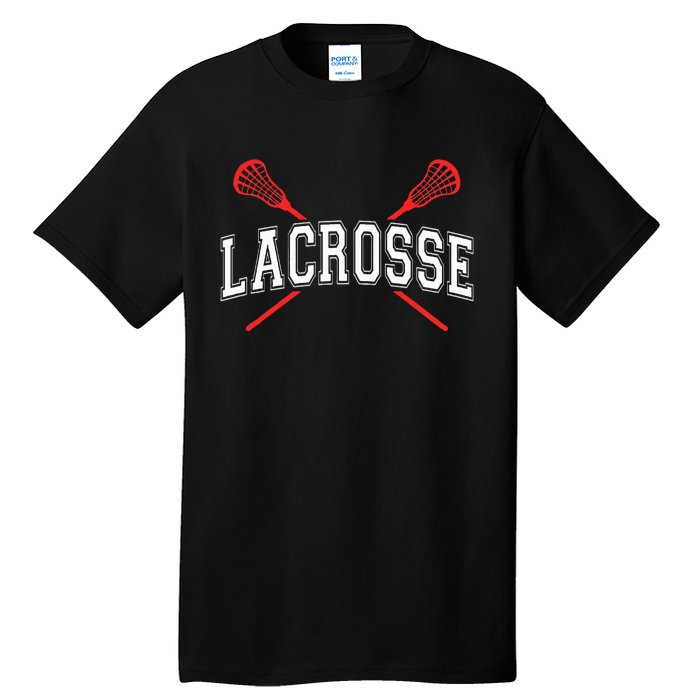 Lacrosse Red Crossed Sticks Tall T-Shirt