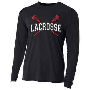 Lacrosse Red Crossed Sticks Cooling Performance Long Sleeve Crew