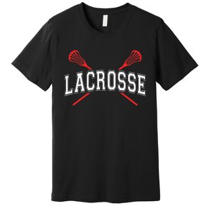 Lacrosse Red Crossed Sticks Premium T-Shirt