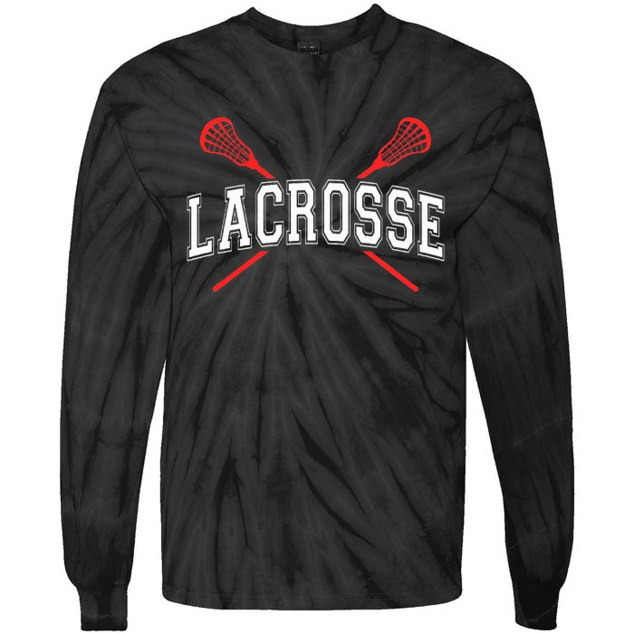 Lacrosse Red Crossed Sticks Tie-Dye Long Sleeve Shirt