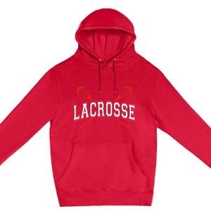 Lacrosse Red Crossed Sticks Premium Pullover Hoodie