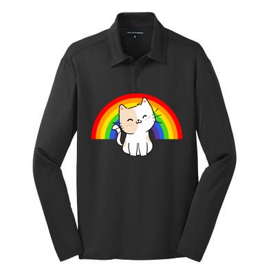 Lgbt Rainbow Cat Lgbt Pride Meaningful Gift Silk Touch Performance Long Sleeve Polo