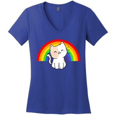 Lgbt Rainbow Cat Lgbt Pride Meaningful Gift Women's V-Neck T-Shirt