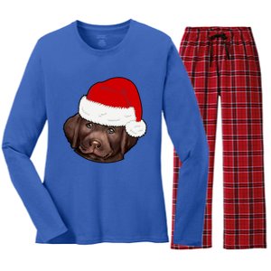 Labrador Retriever Dog Lover Funny Cute Hat Christmas Santa Great Gift Women's Long Sleeve Flannel Pajama Set 