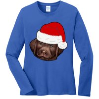 Labrador Retriever Dog Lover Funny Cute Hat Christmas Santa Great Gift Ladies Long Sleeve Shirt