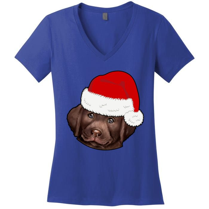 Labrador Retriever Dog Lover Funny Cute Hat Christmas Santa Great Gift Women's V-Neck T-Shirt