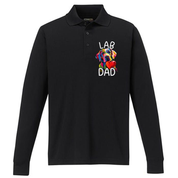 Labrador Retriever Dad Design Pop Art Lab Retriever Performance Long Sleeve Polo