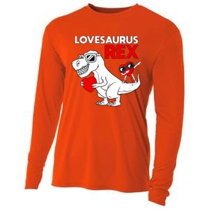 Lovesaurus Rex Dab Heart Dino Valentines Day Gift Cooling Performance Long Sleeve Crew