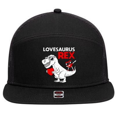 Lovesaurus Rex Dab Heart Dino Valentines Day Gift 7 Panel Mesh Trucker Snapback Hat