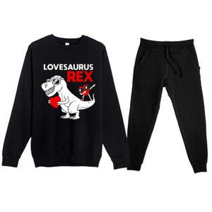 Lovesaurus Rex Dab Heart Dino Valentines Day Gift Premium Crewneck Sweatsuit Set