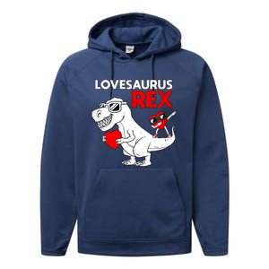 Lovesaurus Rex Dab Heart Dino Valentines Day Gift Performance Fleece Hoodie