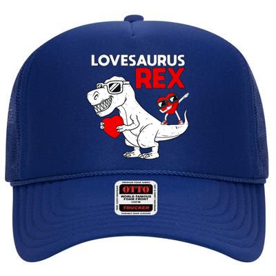 Lovesaurus Rex Dab Heart Dino Valentines Day Gift High Crown Mesh Back Trucker Hat