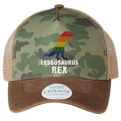 Lesbosaurus Rex Dinosaur In Rainbow Flag For Lesbian Pride Legacy Tie Dye Trucker Hat