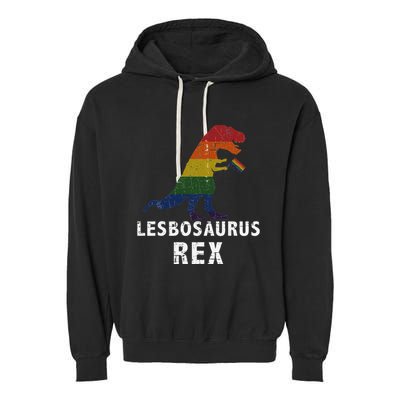 Lesbosaurus Rex Dinosaur In Rainbow Flag For Lesbian Pride Garment-Dyed Fleece Hoodie
