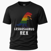 Lesbosaurus Rex Dinosaur In Rainbow Flag For Lesbian Pride Cooling Performance Crew T-Shirt