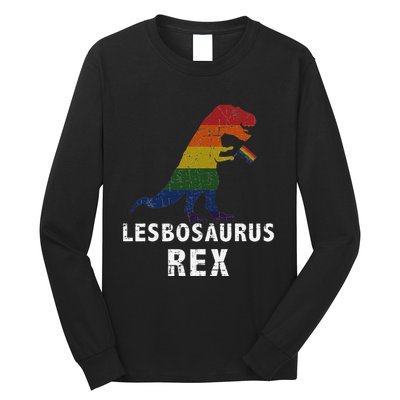 Lesbosaurus Rex Dinosaur In Rainbow Flag For Lesbian Pride Long Sleeve Shirt