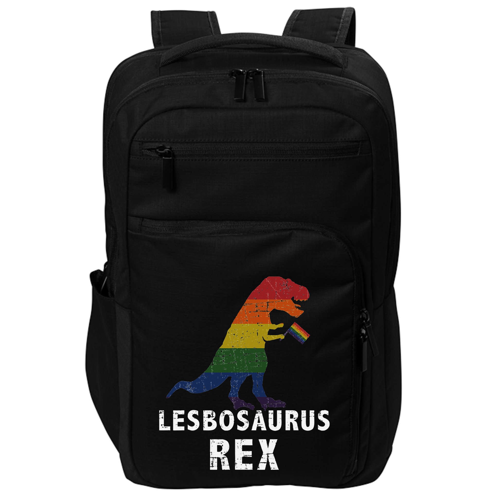 Lesbosaurus Rex Dinosaur In Rainbow Flag For Lesbian Pride Impact Tech Backpack